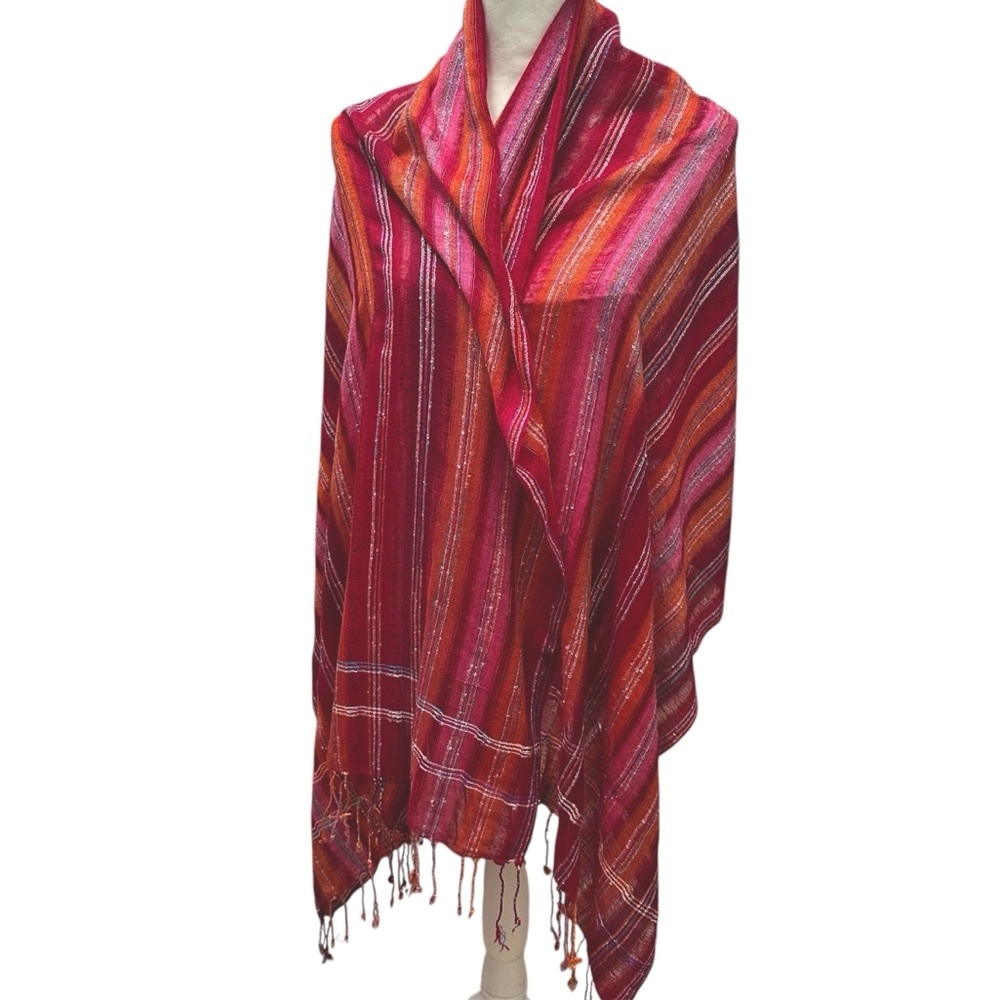 Red & Orange Y2K Scarf Wrap Shawl Boho Stripe Lightweight Summer Resort